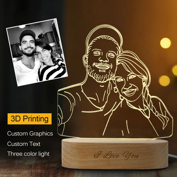 Lámpara de Noche 3D Estéreo con Foto Personalizada - Luz LED Decorativa