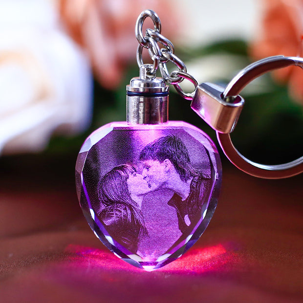 Llavero de Cristal K9 con LED Intermitente - Marco de Fotos Personalizado para Familia - Regalo Recuerdo de Vidrio