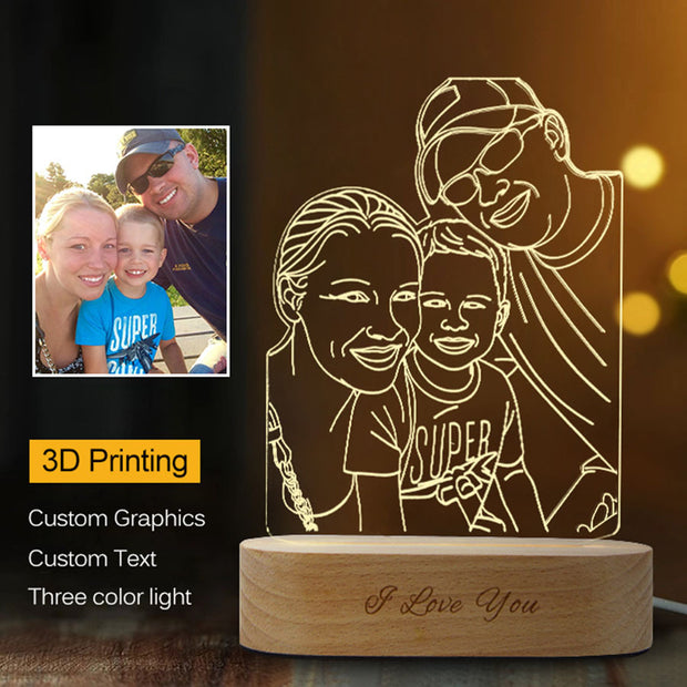 Lámpara de Noche 3D Estéreo con Foto Personalizada - Luz LED Decorativa
