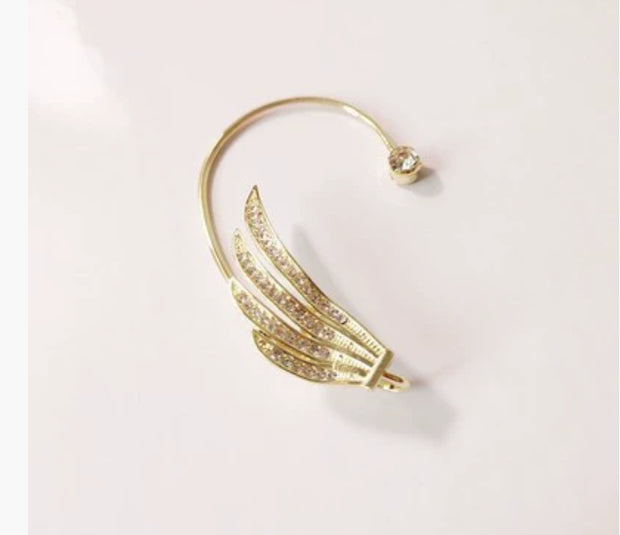 Ear Cuff Ala con Brillantes Sin Perforación - Pendiente de Clip Minimalista para Mujer