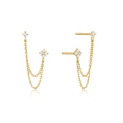 Pendiente doble cadena oro - Joyas-Para-Mujer.com