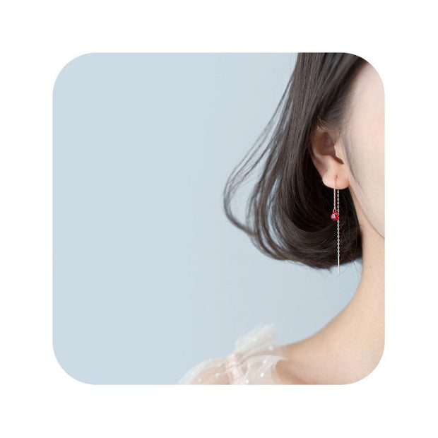 Pendiente cadena atravesante oro rosa - Joyas-Para-Mujer.com