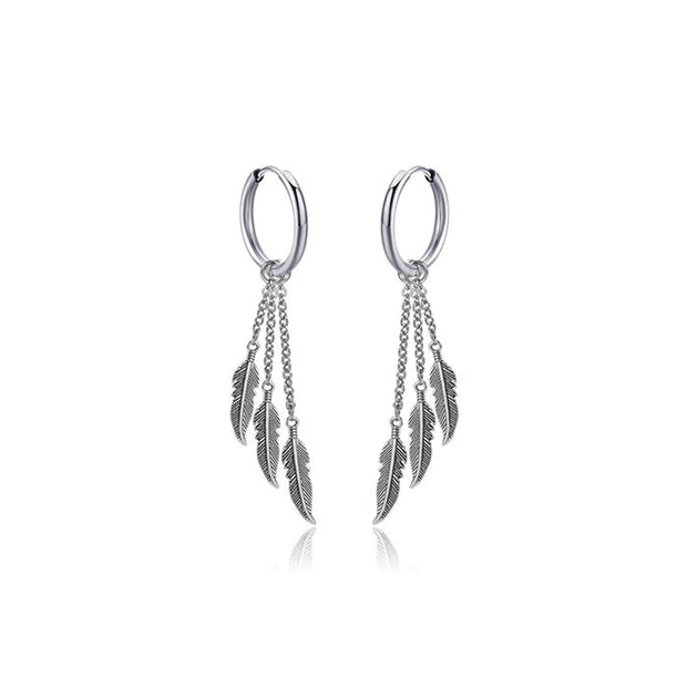 Pendiente cadena pluma - Joyas-Para-Mujer.com