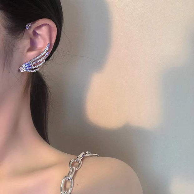 Ear Cuff Ala con Brillantes Sin Perforación - Pendiente de Clip Minimalista para Mujer